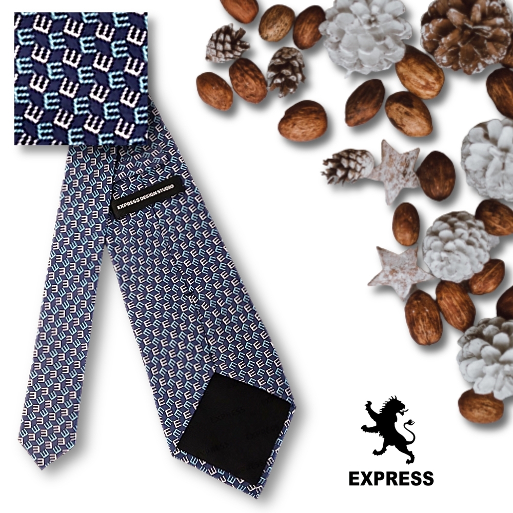 Express | Blue & White 'E' Pattern Silk Necktie